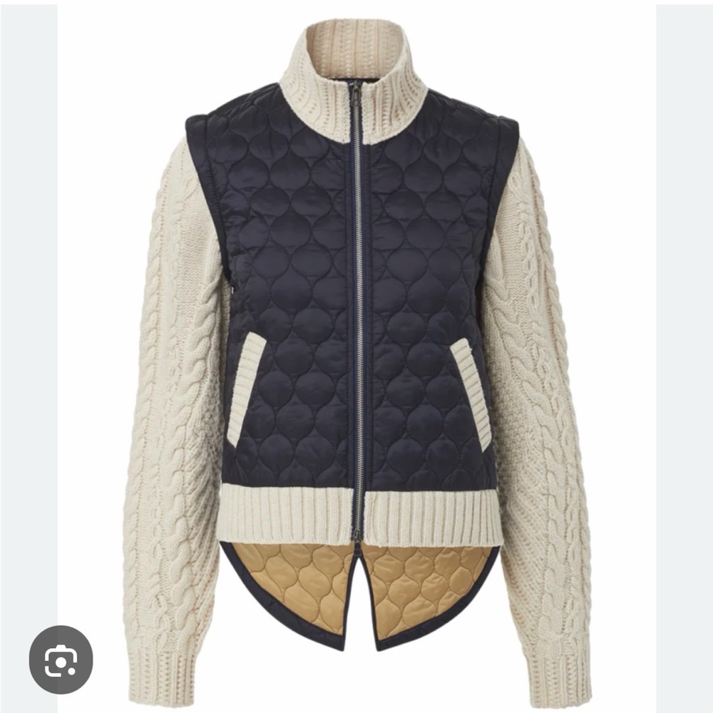 Veronica Beard Patra Navy and Cream Knit Sleeve Jacket -$598